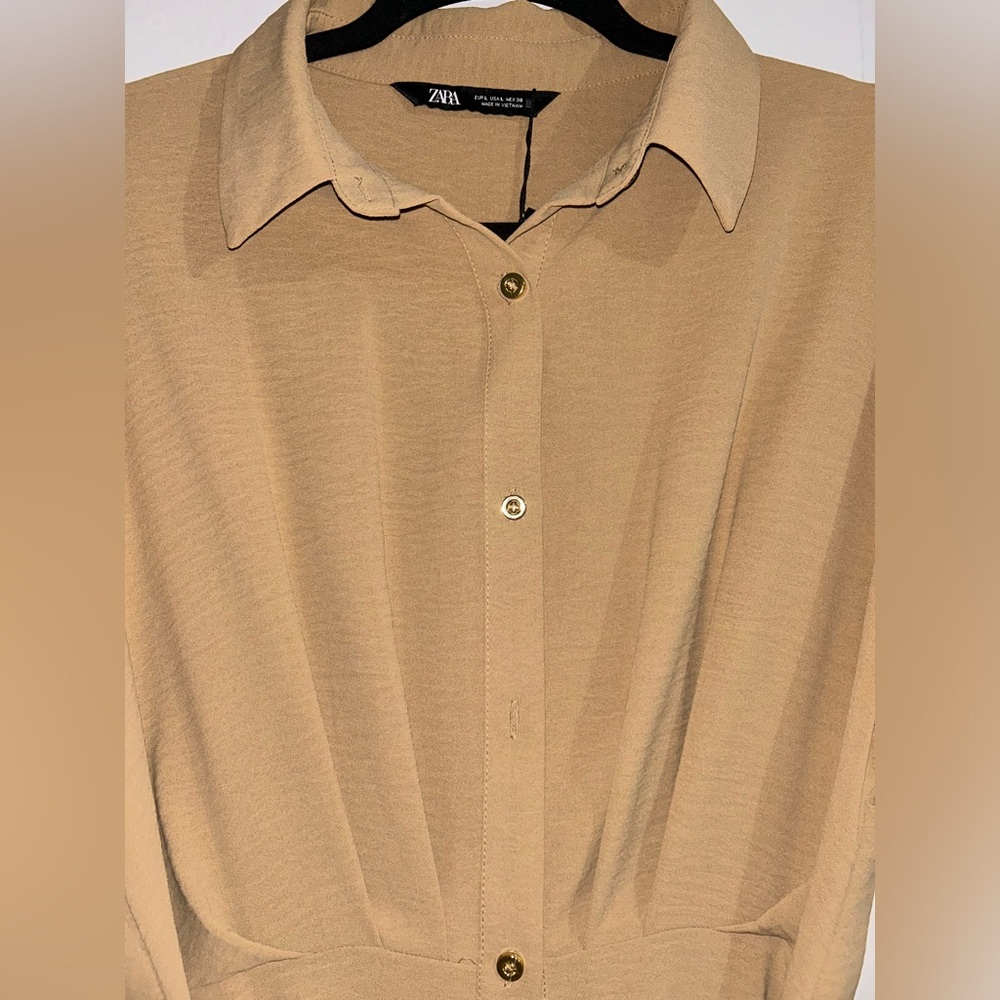 Front Button Beige Dress - Picture 3 of 5